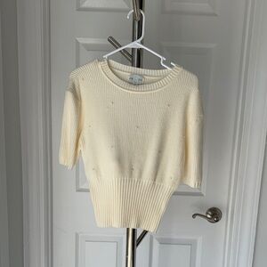 NWT Francesca's Collections Ivory Ribbed Sweater with pearls, size XL.